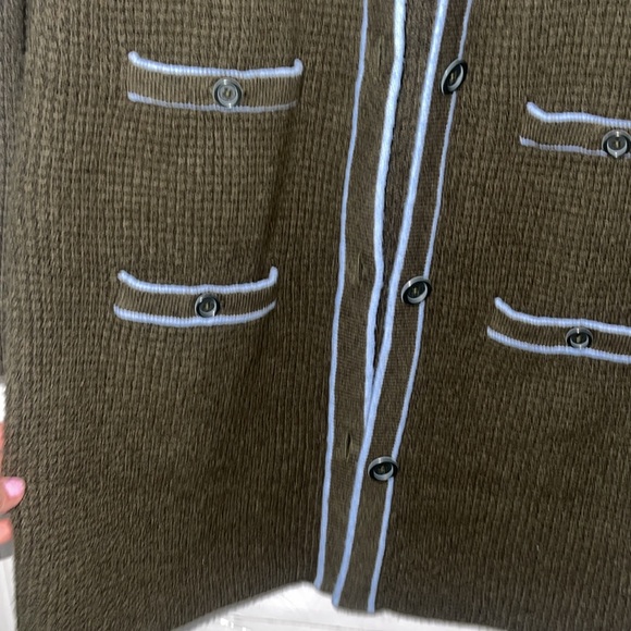 Talbots tipped textured cardigan sweater. Tuscan olive & blue sky. Size Mp NWT - Picture 7 of 15